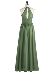 Chiffon Maxi Halter Dress with Lace Bodice-Olive Green Plus Size