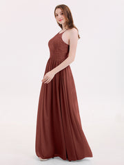 Chiffon Maxi Halter Dress with Lace Bodice-Terracotta
