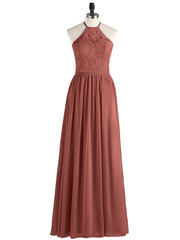 Chiffon Maxi Halter Dress with Lace Bodice-Terracotta Plus Size