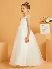 Illusion Lace Appliqued Ball-Gown Lace Flower Girl Dress