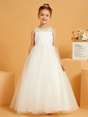 Illusion Lace Appliqued Ball-Gown Lace Flower Girl Dress