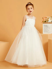 Illusion Lace Appliqued Ball-Gown Lace Flower Girl Dress