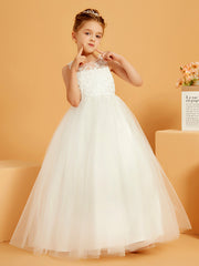 Illusion Lace Appliqued Ball-Gown Lace Flower Girl Dress