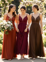 Deep V-neck Empire Waist Chiffon Long Dress-Dusty Sage