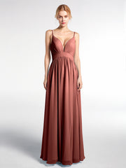 Deep V-neck Empire Waist Chiffon Long Dress-Terracotta Plus Size