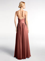 Deep V-neck Empire Waist Chiffon Long Dress-Terracotta Plus Size