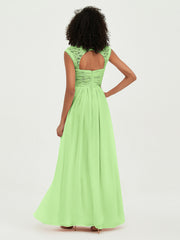 Sweetheart Chiffon Dresses with Lace Cap Sleeves Sage