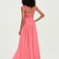 Sweetheart Chiffon Dresses with Lace Cap Sleeves Watermelon