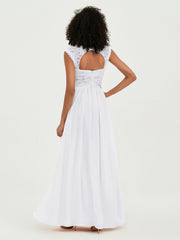 Sweetheart Chiffon Dresses with Lace Cap Sleeves White