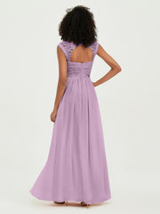 Sweetheart Chiffon Dresses with Lace Cap Sleeves Wisteria