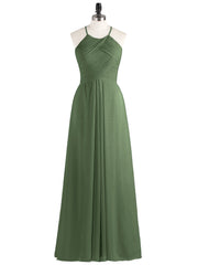 Long Chiffon Halter Bridesmaid Dresses-Olive Green Plus Size
