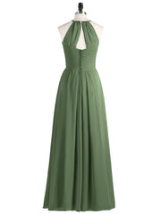 Long Chiffon Halter Bridesmaid Dresses-Olive Green Plus Size