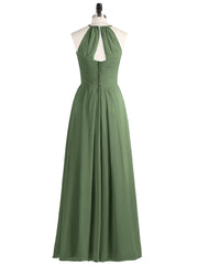 Long Chiffon Halter Bridesmaid Dresses-Olive Green