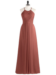 Long Chiffon Halter Bridesmaid Dresses-Terracotta