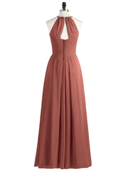 Long Chiffon Halter Bridesmaid Dresses-Terracotta Plus Size