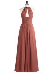 Long Chiffon Halter Bridesmaid Dresses-Terracotta