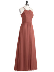 Long Chiffon Halter Bridesmaid Dresses-Terracotta