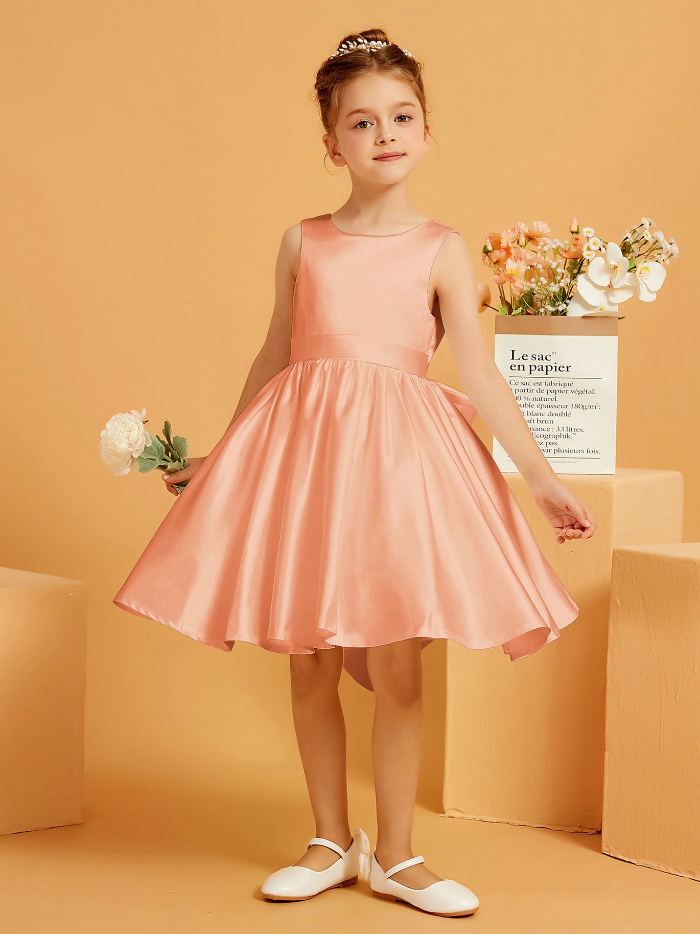 BABARONI A-Line Satin Flower Girl Dress