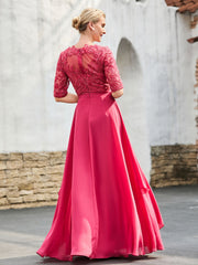 A-line Lace Dress with Trailing Cinnamon Rose