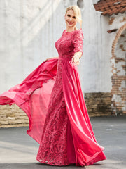 A-line Lace Dress with Trailing Cinnamon Rose