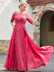 A-line Lace Dress with Trailing Cinnamon Rose