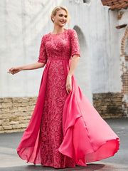A-line Lace Dress with Trailing Cinnamon Rose