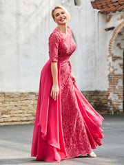 A-line Lace Dress with Trailing Cinnamon Rose