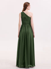 One Shoulder Chiffon Long Bridemaid Dresses-Olive Green Plus Size