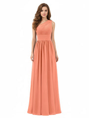 One Shoulder Chiffon Long Bridemaid Dresses-Sunset