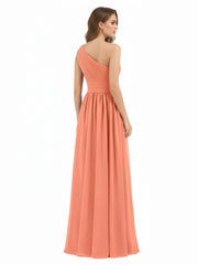 One Shoulder Chiffon Long Bridemaid Dresses-Sunset