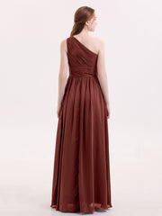 One Shoulder Chiffon Long Bridemaid Dresses-Terracotta