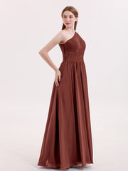 One Shoulder Chiffon Long Bridemaid Dresses-Terracotta