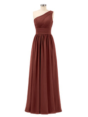 One Shoulder Chiffon Long Bridemaid Dresses-Terracotta Plus Size