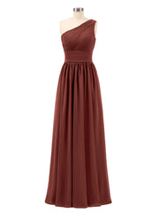 One Shoulder Chiffon Long Bridemaid Dresses-Terracotta