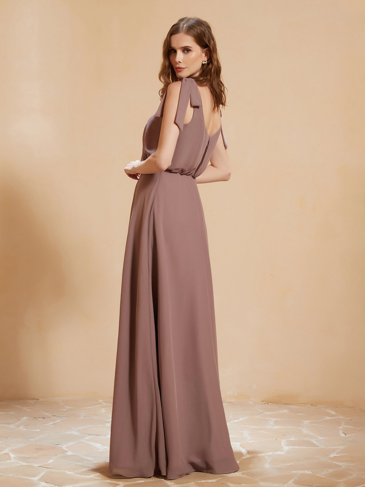 A-Line V-neck Floor-length Dress With Silt Moss main image 0