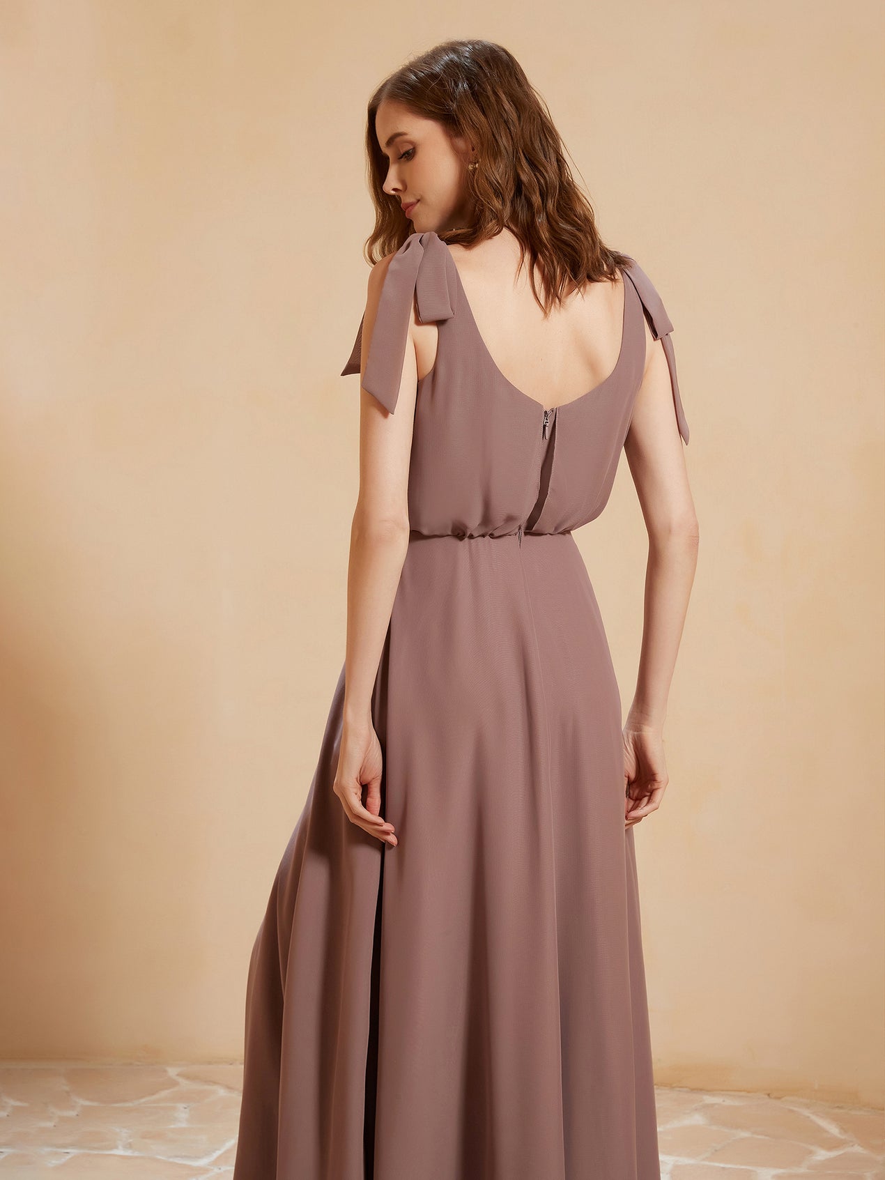 A-Line Square Chiffon Dress With Slit Vintage Mauve