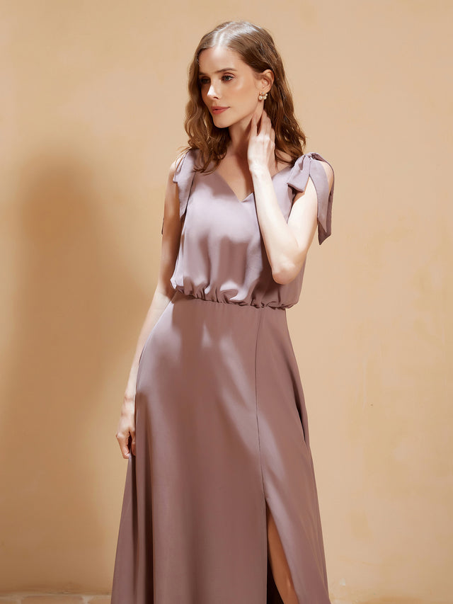 A-Line V-neck Floor-length Dress With Silt Ivory main image 0