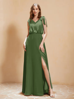 V-neck Floor-length Chiffon Dress With Silt Moss