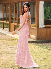 Sheath/Column Sweetheart Sequins Prom Dress with Slit Blushing Pink