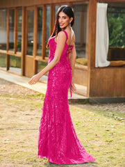 Sheath/Column Sweetheart Sequins Prom Dress with Slit Fuchsia