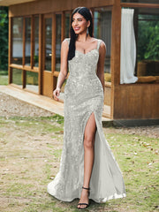 Sheath/Column Sweetheart Sequins Prom Dress with Slit Ivory