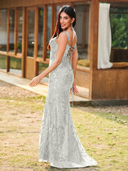 Sheath/Column Sweetheart Sequins Prom Dress with Slit Ivory