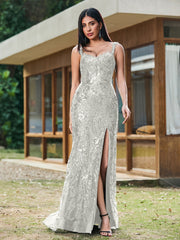 Sheath/Column Sweetheart Sequins Prom Dress with Slit Ivory