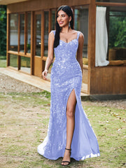 Sheath/Column Sweetheart Sequins Prom Dress with Slit Lavender