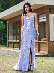 Sheath/Column Sweetheart Sequins Prom Dress with Slit Lavender