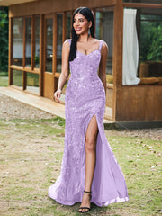 Sheath/Column Sweetheart Sequins Prom Dress with Slit Lilac