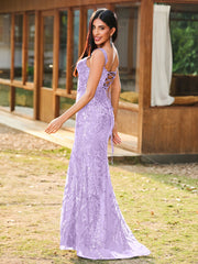 Sheath/Column Sweetheart Sequins Prom Dress with Slit Lilac