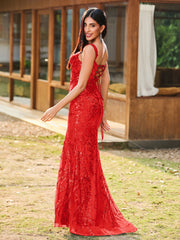 Sheath/Column Sweetheart Sequins Prom Dress with Slit Red