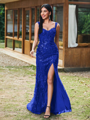 Sheath/Column Sweetheart Sequins Prom Dress with Slit Royal Blue