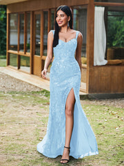 Sheath/Column Sweetheart Sequins Prom Dress with Slit Sky Blue